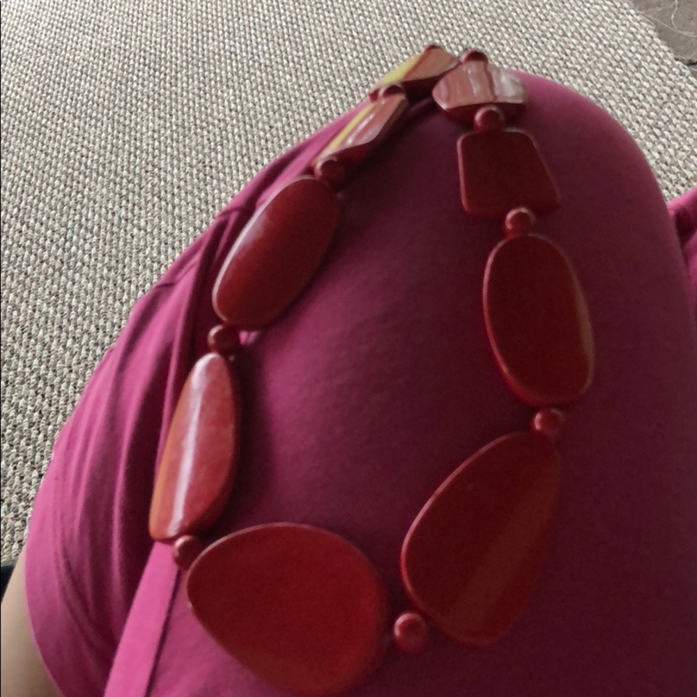 Red geo shape necklace.